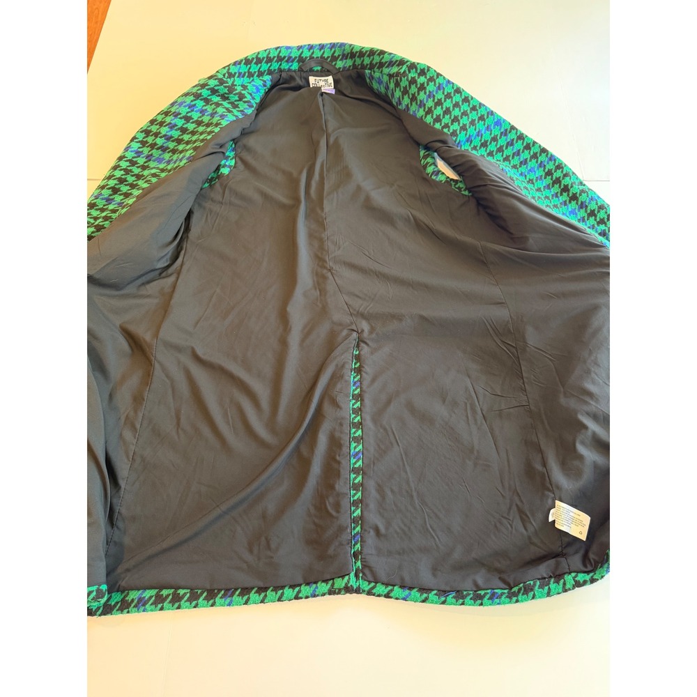 Future Collective Green Blue Houndstooth Longline Vest Double Breasted S - Picture 4 of 9